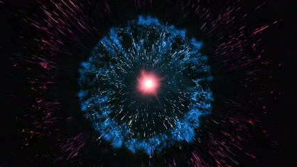 Poster - Vibrant blue and purple star burst explosion illuminating the darkness with spectacular color display