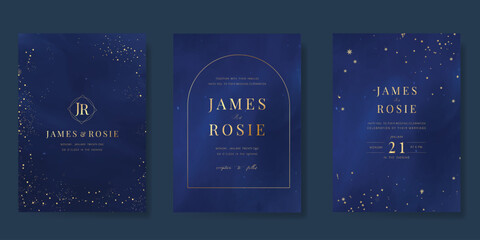 Wall Mural - luxury wedding card design vector set. elegant invitation card with little star moon sun meteor and 