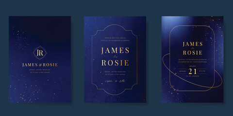 Wall Mural - luxury wedding card design vector set. elegant invitation card with little star moon sun meteor and 