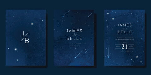 Wall Mural - luxury wedding card design vector set. elegant invitation card with little star moon sun meteor and 