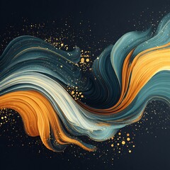 Poster - Abstract Teal and Gold Fluid Art Illustration