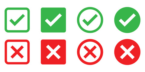 Poster - green tick mark. red cross mark icons. yes and no buttons. do and don't button. checkmark and crossmark button.
