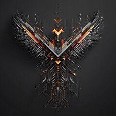 Poster - Abstract Digital Phoenix Bird with Geometric Design