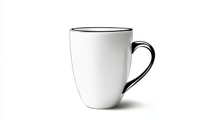Poster - White cup with a black handle sits on a white background. The cup is empty and has a simple design