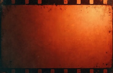 Poster - Grunge toned filmstrip. Abstract textured background with red, orange colors. Vintage, retro, old scratched dusty frame with space for photo, image, media. Textured element, perfect for artistic