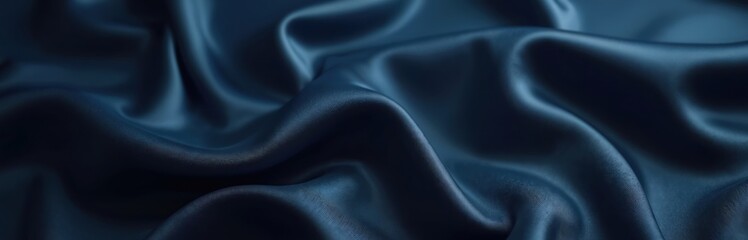 Aufkleber - Dark blue silk texture. Soft, smooth, elegant background. High-quality satin textile with flowing wavy pattern. Delicate, luxurious fabric with rich colours. Ideal for fashion design backgrounds.