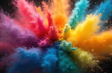 Fototapete - Colorful powder explosion. Bright paint burst on black background. Holi festival concept, party, festival, fun, vibrant, abstract art, celebration, creative design.