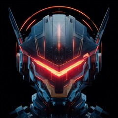 Poster - Futuristic Cybernetic Robot Head with Glowing Lights