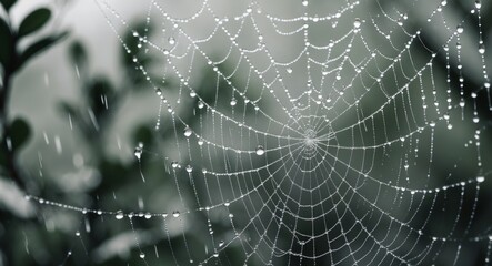 DewKissed Spiderweb. A Delicate Trap Adorned with Sparkling Water Droplets.