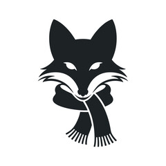 Poster - Stylish Black and White Fox Head Wearing a Scarf Winter Icon Illustration