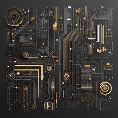 Poster - Intricate Golden Circuit Board Design on Dark Background