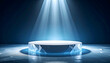 © DebiWulan - Illuminated Circular Podium with Ice Effect on Dark Blue Background