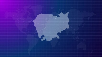 Poster - Cambodia animated map futuristic Cambodian country shape connected global map with blue gradient background