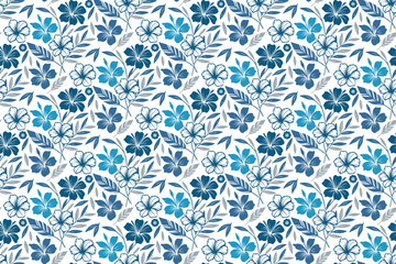  blue floral seamless pattern design, hand drawn cotton flower line art, minimalist modern textile print, fashion fabric use

