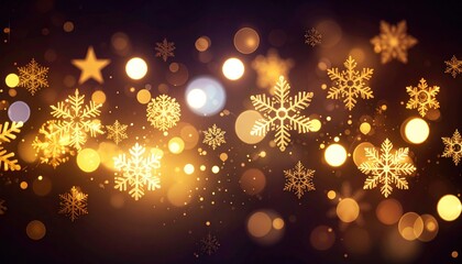 Aufkleber - Golden snowflakes and star bokeh create a magical holiday background scene.