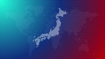 Poster - Japan animated map futuristic Japanese country shape connected global map with blue gradient background
