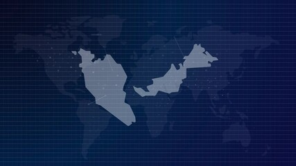Poster - Malaysia map futuristic Malaysian country shape connected global map with blue gradient background