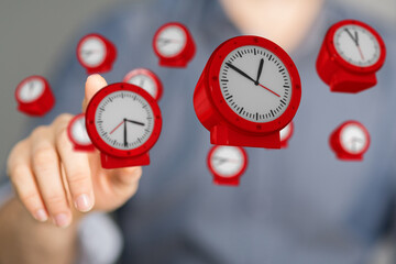 Poster - Abstract image of red clocks, symbolizing time management and productivity.