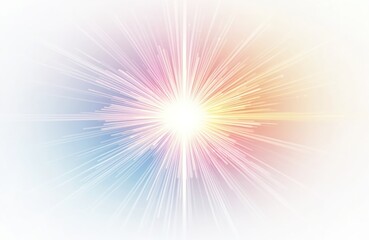 Poster - Illustration featuring light rays emanating from central point. Display of colors, energy spread across composition. Dynamic lines, radiant abstract design on transparent background. Digital art