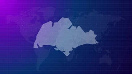 Poster - Singapore animated map futuristic Singaporean country shape connected global map with blue gradient background