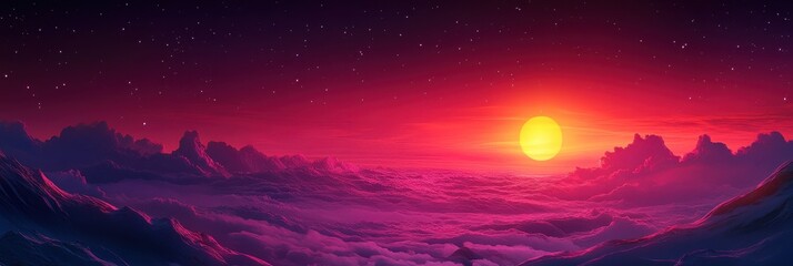 Wall Mural - Sunrise Dark. Twilight Magic Hour Scenic Sky Before Sunrise at Horizon