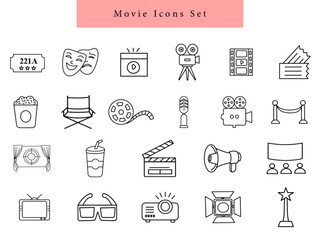Poster - movie icon set line art clipart set