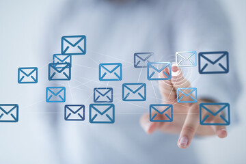 Leinwandbilder - Image of interconnected email icons, representing global communication and network connectivity.