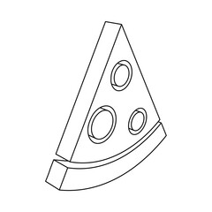 Poster - the outline of a large slice of pizza is made with black lines. 3d view of the object in perspective