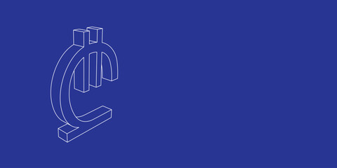 Poster - The outline of a large lary symbol made of white lines on the left. 3D view of the object in perspective. Vector illustration on indigo background