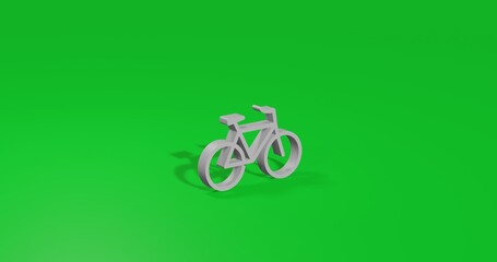 Poster - Isolated realistic white bicycle symbol front view with shadow. 3d illustration on green chroma key background