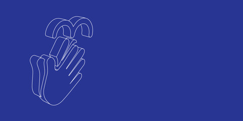 Poster - The outline of a large washing hands symbol made of white lines on the left. 3D view of the object in perspective. Vector illustration on indigo background