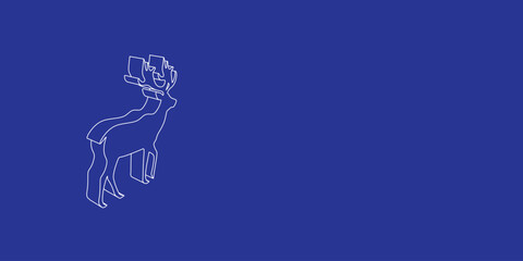 Poster - The outline of a large deer symbol made of white lines on the left. 3D view of the object in perspective. Vector illustration on indigo background