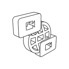 Poster - The outline of a large videoconference symbol is made with black lines. 3D view of the object in perspective. Vector illustration on white background