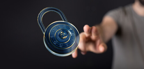 Poster - Secure your data with strong passwords and encryption.  Cybersecurity matters!