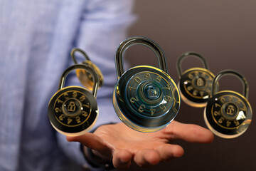 Poster - Secure your data.  Image of combination locks symbolizing digital security and protection.