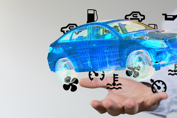 Poster - Innovative auto repair technology.  Digital car diagnostics and maintenance visualized.