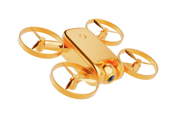 Poster - Modern Surveillance Technology Concept. Shiny Gold Drone With Camera. 3d Rendering