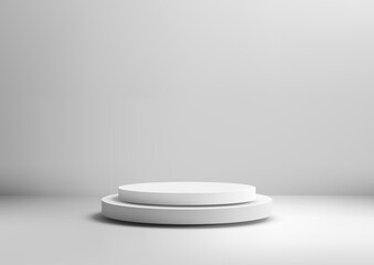 Poster - minimalist white round podium 3d two tiered display stand mockup for product showcase modern clean design