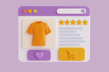 Poster - Ecommerce Shopping Concept. Colorful Online Store Interface With T-Shirt Product Page. 3d Rendering