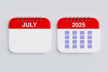 Poster - 2025 Year July Month Calendar Icon. 3d Rendering