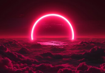 Wall Mural - the dark circle cloud formation, illuminated by a pink, neon fluorescent light, is set against a fun