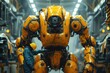 © boler - A large, yellow robot being worked on in a factory.