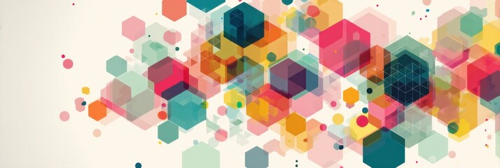 Fototapete - Geometric Pattern With Colorful Overlapping Transparent Shapes Creating an Abstract Visual Display in a Clean Upper Layout