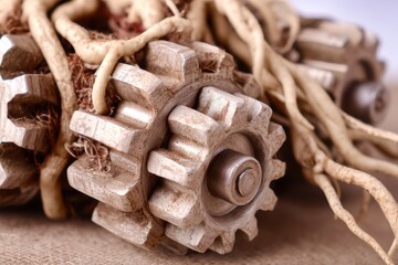 Poster - A rusty gear with roots growing out of it