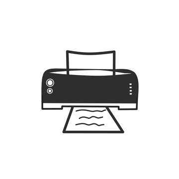 Printer icon, vector graphic art design template modern style logotype sign black and white.