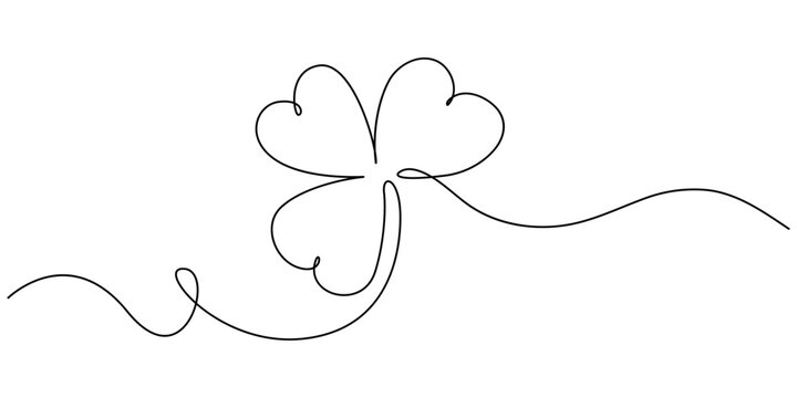 Happy St. Patrick's Day Line Drawing Banner with Shamrock with Editable Stroke Banner, Continuous linear drawing of clover leaves. One line drawing background. Vector illustration. Linear drawing.