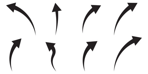 Poster - Curve arrows set. Arrow sign. Set of curved arrows isolated on white background. Curved arrows, hand drawn curved arrows. Arrow vector sign illustration.