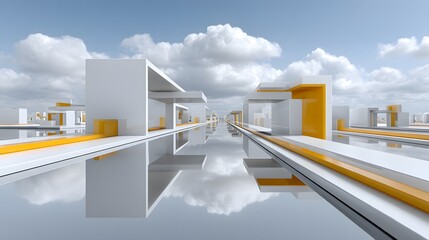 Poster - A futuristic city evolving infinitely in all directions, fractal-like architecture, neon bridges connecting buildings, sky platforms floating above the clouds, surrealistic cyber design,