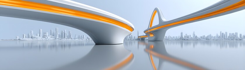 Poster - endless sci-fi cityscape, with constantly shifting buildings, high-tech bridges floating in midair, 