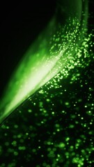 Poster - Green glowing particles in glass geometry, 3d rendering.